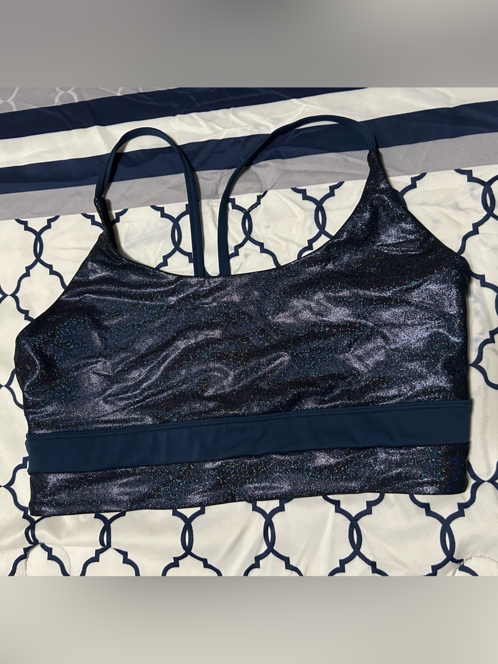 ZYIA Shimmery Navy Blue Strappy Sports Bra